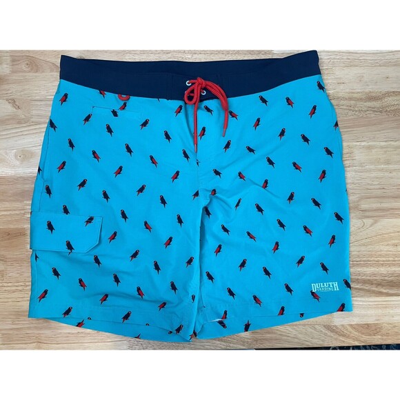 Duluth Trading Co Mens Bull Moose DuluthFlex 9" Parrots Print Board Short Sz 38 - Picture 2 of 13